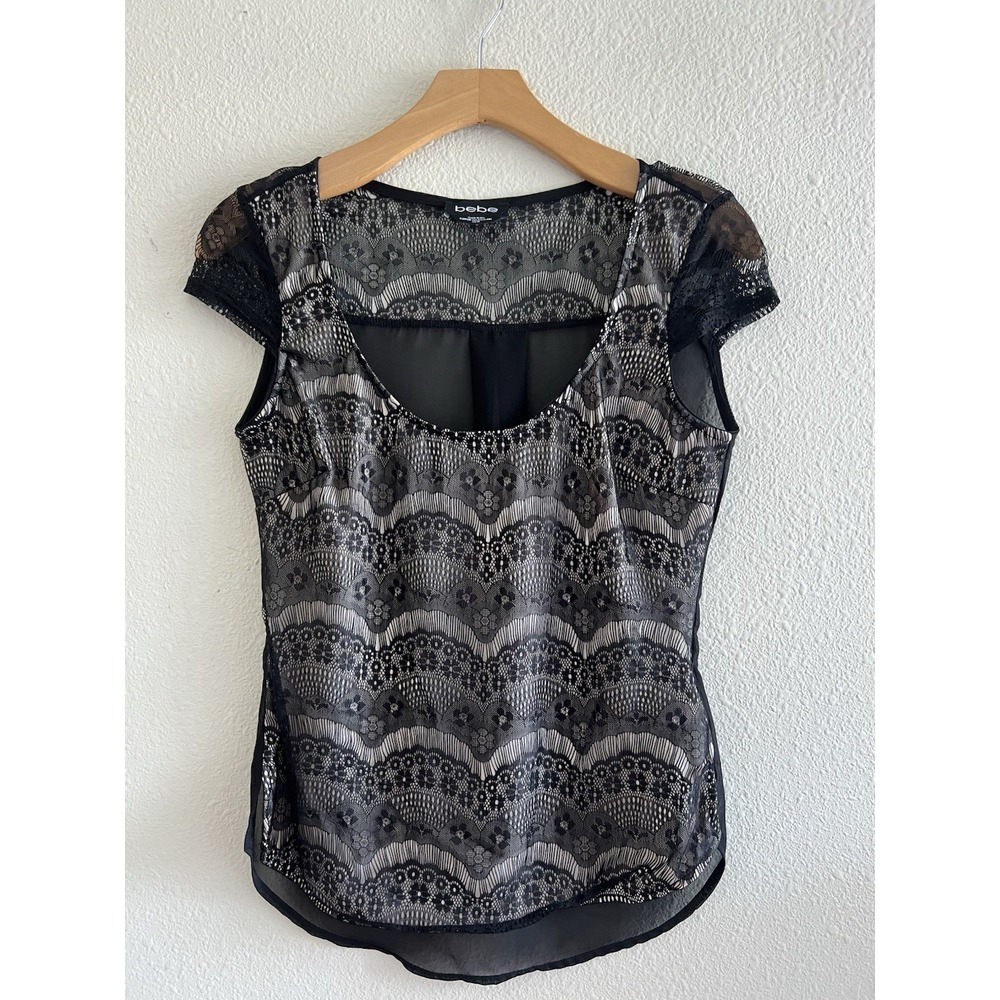 bebe Sheer Back Lace Top XS Romantic Coquette Vampire Goth Cami